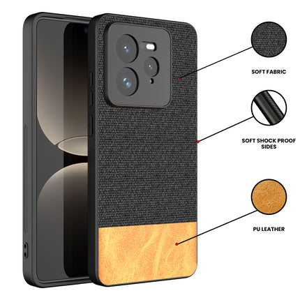 Mobizang Soft Fabric & Leather Hybrid Protective Back Cover for Realme GT 7 PRO | Shockproof Slim Hard Anti Slip Back Case (Black,Brown)