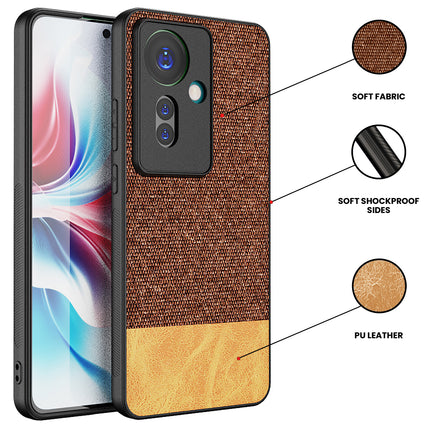 Mobizang Soft Fabric & Leather Hybrid Protective Back Cover for Oppo F25 Pro (5G) | Shockproof Slim Hard Anti Slip Back Case (Brown)