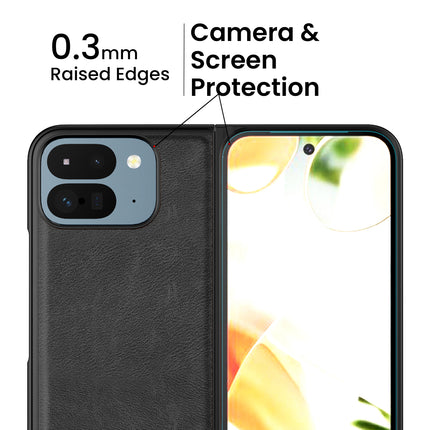 Mobizang Tux Leather Back Cover for Google Pixel 9 Pro Fold | Slim Shockproof Camera Protection Bumper Case (Black)