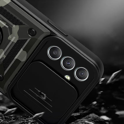Mobizang Tank Back Cover for Samsung Galaxy A55 (5G) | Inbuilt Ring + Slider Shockproof Lens Protection Bumper Back Case (Black)