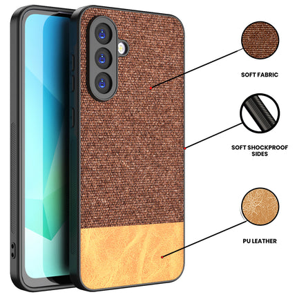 Mobizang Soft Fabric & Leather Hybrid Protective Back Cover for Samsung Galaxy A36 | Shockproof Slim Hard Anti Slip Back Case (Brown)