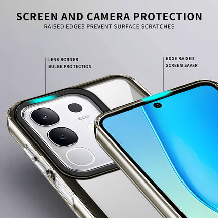 Mobizang Warrior Acrylic Clear Back Cover For Vivo T4X 5G | Slim Shockproof [Military Grade Protection] Hybrid Bumper Case (Grey Sides)