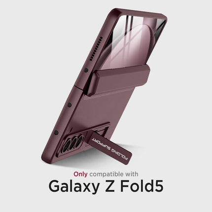 Mobizang Magnetic Hinge With Inbuilt Stand Case for Samsung Galaxy Z Fold 5 | Shockproof Stand Hybrid Bumper Back Cover (Wine Red)