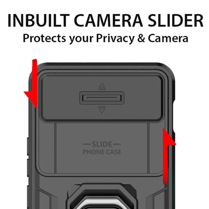 Mobizang Armor Slider Back Cover for OnePlus Nord 4 | Inbuilt Ring + Camera Slider Shockproof Lens Protection Bumper Back Case (Black)