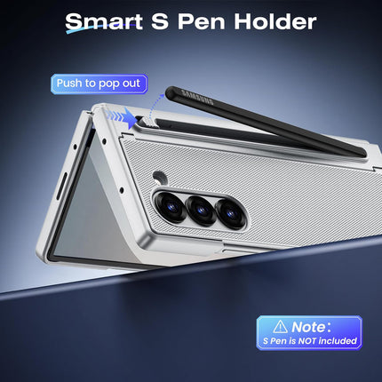Mobizang Textured Grip S Pen Holder Hinge Protection Back Cover for Samsung Galaxy Z Fold6 / Fold 6 | with Inbuilt Glass , Kickstand & S Pen Slot Case (Silver)