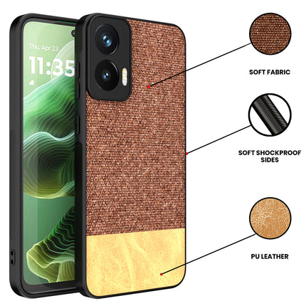 Mobizang Soft Fabric & Leather Hybrid Protective Back Cover for Moto G35 | Shockproof Slim Hard Anti Slip Back Case (Brown)