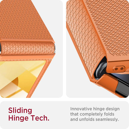 Mobizang Textured Grip Hinge Protection Back Cover for Samsung Galaxy Z Flip6 / Z Flip 6 | with [Inbuilt Glass] Full Body Shockproof Hard Back Case (Orange)