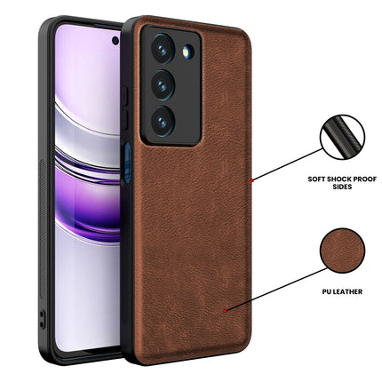 Mobizang Tux Leather Back Cover for Realme 14X | Slim Shockproof Camera Protection Bumper Case (Brown)