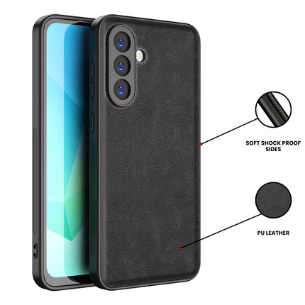 Mobizang Tux Leather Back Cover for Samsung Galaxy A56 | Slim Shockproof Camera Protection Bumper Case (Black)