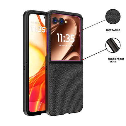 Mobizang Soft Full Fabric Protective Back Case Cover for Motorola Razr 50 Ultra | Shockproof Slim Hard Anti Slip Back Case (Black)