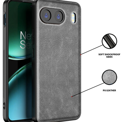Mobizang Tux Leather Back Cover for OnePlus Nord 4 | Slim Shockproof Camera Protection Bumper Case (Grey)
