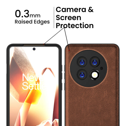 Mobizang Tux Leather Back Cover for OnePlus 13 | Slim Shockproof Camera Protection Bumper Case (Brown)