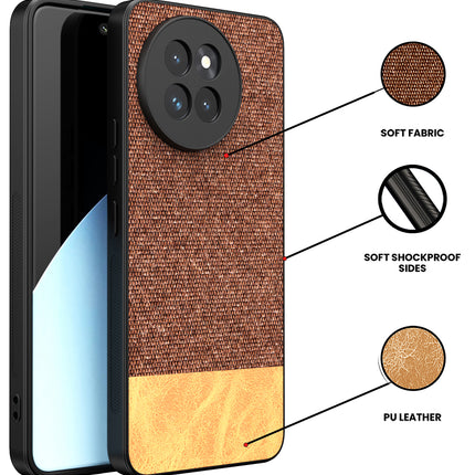 Mobizang Soft Fabric & Leather Hybrid Protective Back Cover for Xiaomi 14 Civi | Shockproof Slim Hard Anti Slip Back Case (Brown)