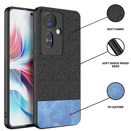 Mobizang Soft Fabric & Leather Hybrid Protective Back Cover for Oppo F25 Pro (5G) | Shockproof Slim Hard Anti Slip Back Case (Black,Blue)