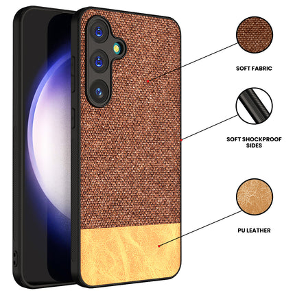Mobizang Soft Fabric & Leather Hybrid Protective Back Cover for Samsung Galaxy A35 (5G) | Shockproof Slim Hard Anti Slip Back Case (Brown)