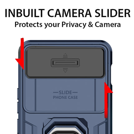 Mobizang Armor Slider Back Cover for OnePlus Nord 4 | Inbuilt Ring + Camera Slider Shockproof Lens Protection Bumper Back Case (Blue)