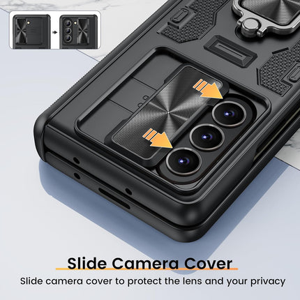 Mobizang Ring Armor Slider Back Cover for Z Fold 6 | with Hinge Protection, Screen Protector, Built-in Kickstand, Slide Camera Cover, Full Body Protective Case for Samsung Fold 5 (Black)…