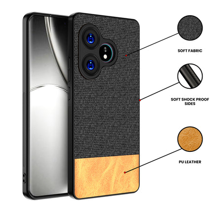 Mobizang Soft Fabric & Leather Hybrid Protective Back Cover for Realme GT 6 / GT 6T | Shockproof Slim Hard Anti Slip Back Case (Black,Brown)