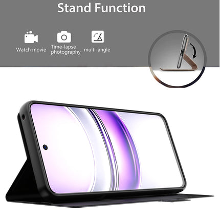 Mobizang Noble Slim Magnetic Leather Flip Case Cover for Realme 14X | Card Holder Stand Flip Wallet Case (Black)