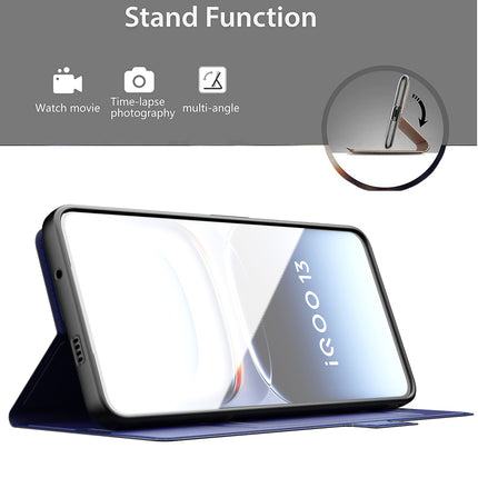 Mobizang Noble Slim Magnetic Leather Flip Case Cover for Iqoo 13 (5G) | Card Holder Stand Flip Wallet Case (Blue)