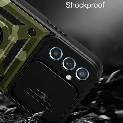 Kapa Tank Back Cover for Samsung Galaxy A35 (5G) | Inbuilt Ring + Slider Shockproof Lens Protection Bumper Back Case (Green)