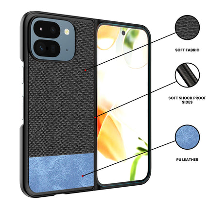 Mobizang Soft Fabric & Leather Hybrid Protective Back Cover for Google Pixel 9 Pro Fold | Shockproof Slim Hard Anti Slip Back Case (Black,Blue)