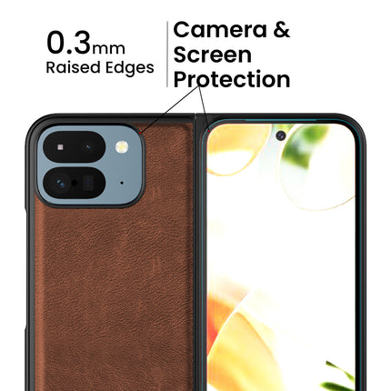 Mobizang Tux Leather Back Cover for Google Pixel 9 Pro Fold | Slim Shockproof Camera Protection Bumper Case (Brown)