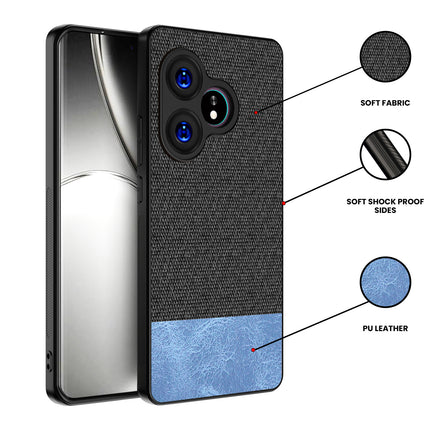 Mobizang Soft Fabric & Leather Hybrid Protective Back Cover for Realme GT 6 / GT 6T | Shockproof Slim Hard Anti Slip Back Case (Black,Blue)