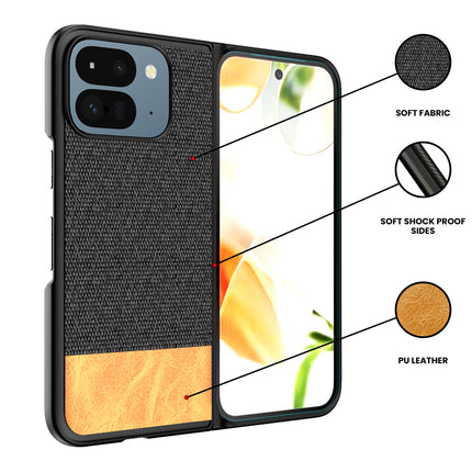 Mobizang Soft Fabric & Leather Hybrid Protective Back Cover for Google Pixel 9 Pro Fold | Shockproof Slim Hard Anti Slip Back Case (Black,Brown)