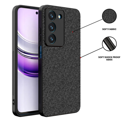 Mobizang Soft Full Fabric Protective Back Case Cover for Realme 14X | Shockproof Slim Hard Anti Slip Back Case (Black)