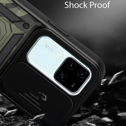 Mobizang Tank Back Cover for Vivo V30 (5G) / Vivo 30 Pro (5G) | Inbuilt Ring + Slider Shockproof Lens Protection Bumper Back Case (Black)
