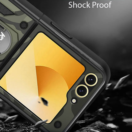 Mobizang Tank Back Cover for Samsung Galaxy Z Flip 6 | Inbuilt Ring + Slider Shockproof Lens Protection Bumper Back Case (Black)