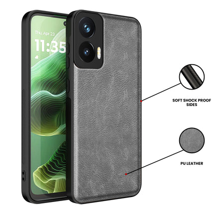 Mobizang Tux Leather Back Cover for Moto G35 | Slim Shockproof Camera Protection Bumper Case (Grey)