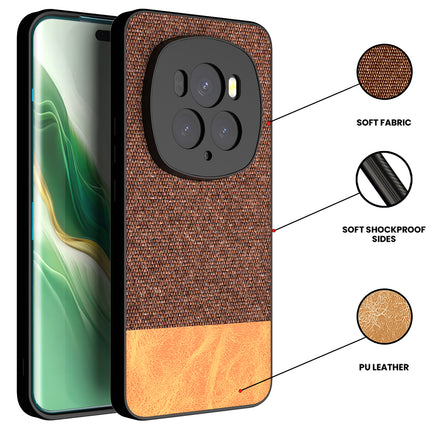 Mobizang Soft Fabric & Leather Hybrid Protective Back Cover for Honor Magic 6 PRO | Shockproof Slim Hard Anti Slip Back Case (Brown)