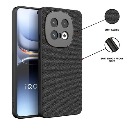 Mobizang Soft Full Fabric Protective Back Case Cover for Iqoo 13 (5G) | Shockproof Slim Hard Anti Slip Back Case (Black)