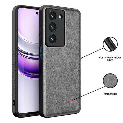 Mobizang Tux Leather Back Cover for Realme 14X | Slim Shockproof Camera Protection Bumper Case (Grey)