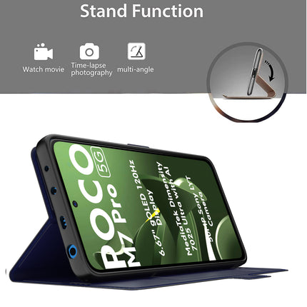 Mobizang Noble Slim Magnetic Leather Flip Case Cover for Poco M7 Pro | Card Holder Stand Flip Wallet Case (Black)