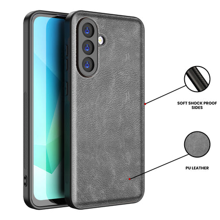 Mobizang Tux Leather Back Cover for Samsung Galaxy A36 | Slim Shockproof Camera Protection Bumper Case (Grey)