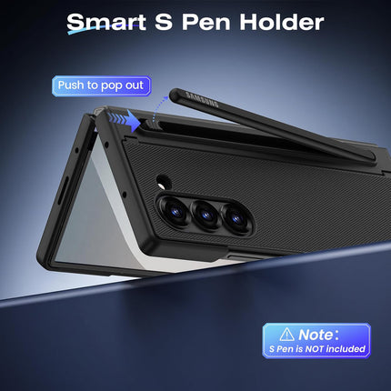 Mobizang Textured Grip S Pen Holder Hinge Protection Back Cover for Samsung Galaxy Z Fold6 / Fold 6 | with Inbuilt Glass , Kickstand & S Pen Slot Case (Black)