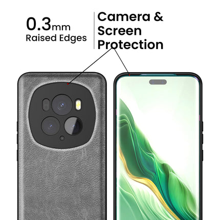 Mobizang Tux Leather Back Cover for Honor Magic 6 PRO | Slim Shockproof Camera Protection Bumper Case (Grey)