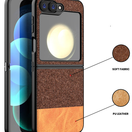 Mobizang Soft Fabric & Leather Hybrid Protective Back Cover for Samsung Galaxy Z Flip 6 | Shockproof Slim Hard Anti Slip Back Case (Brown)