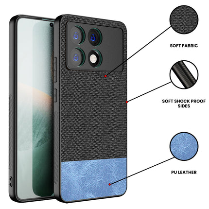 Mobizang Soft Fabric & Leather Hybrid Protective Back Cover for Poco X6 Pro | Shockproof Slim Hard Anti Slip Back Case (Black,Blue)