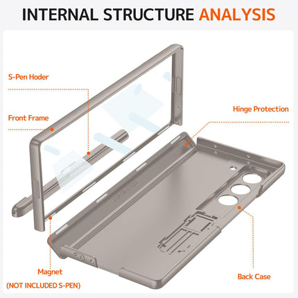 Mobizang Magnetic Hinge Case for Samsung Galaxy Z Fold 6 | Inbuilt S-Pen Holder Stand Hybrid Back Cover (Titanium)