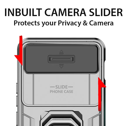 Mobizang Armor Slider Back Cover for OnePlus Nord 4 | Inbuilt Ring + Camera Slider Shockproof Lens Protection Bumper Back Case (Grey)
