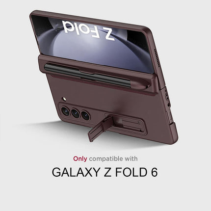 Mobizang Magnetic Hinge Case for Samsung Galaxy Z Fold 6 | Inbuilt S-Pen Holder Stand Hybrid Back Cover (Wine Red)