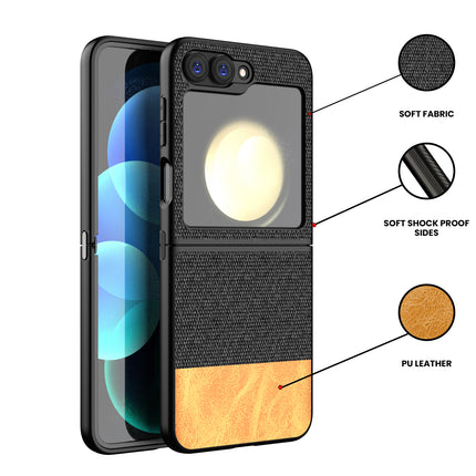 Mobizang Soft Fabric & Leather Hybrid Protective Back Cover for Samsung Galaxy Z Flip 6 | Shockproof Slim Hard Anti Slip Back Case (Black,Brown)