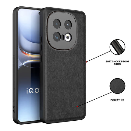 Mobizang Tux Leather Back Cover for IQOO 13 (5G) | Slim Shockproof Camera Protection Bumper Case (Black)