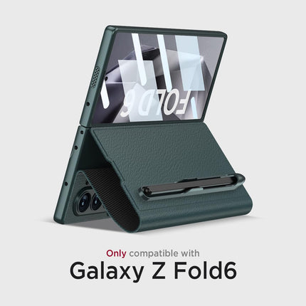 Mobizang Leather Flip Case for Samsung Galaxy Z Fold 6 | Inbuilt Fixed S Pen Holder, Slim Hybrid Stand Protection Flip Cover (GreyGreen)