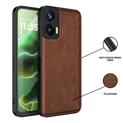 Mobizang Tux Leather Back Cover for Moto G35 | Slim Shockproof Camera Protection Bumper Case (Brown)