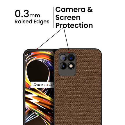 Kapa Soft Fabric & Leather Hybrid Protective Back Cover for Realme 8i | Shockproof Slim Hard Anti Slip Back Case (Brown)